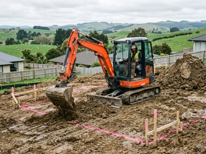 Digger and drainage earthworks