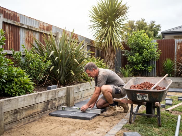 Retaining wall and paving landscaping work